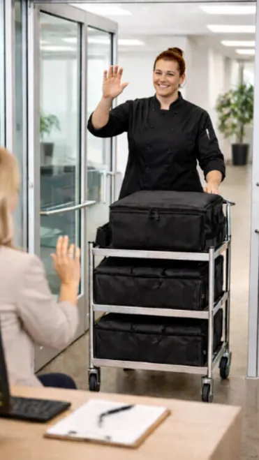 Recurring office lunch catering trays delivered for a weekly team meeting